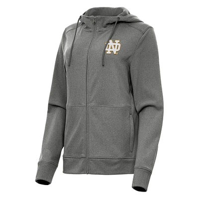 Women's Antigua Heather Black Notre Dame Fighting Irish Seeker Full-Zip Hoodie