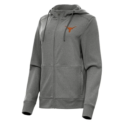 Women's Antigua Heather Black Texas Longhorns Seeker Full-Zip Hoodie