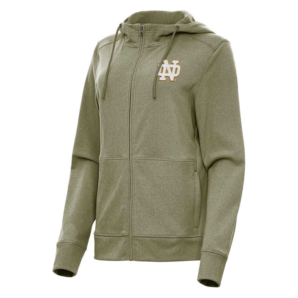 Women's Antigua Olive Notre Dame Fighting Irish Seeker Full-Zip Hoodie