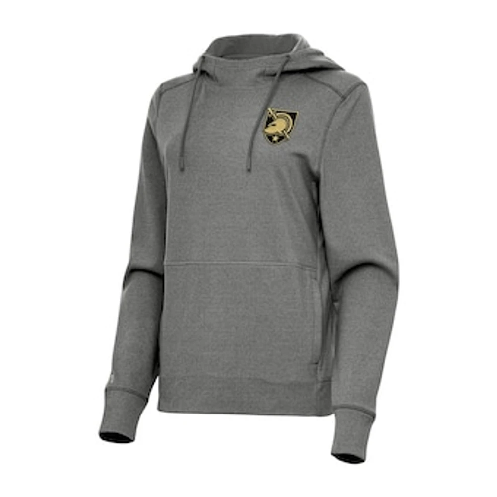Women's Antigua Heather Charcoal Army Black Knights Justice Pullover Hoodie