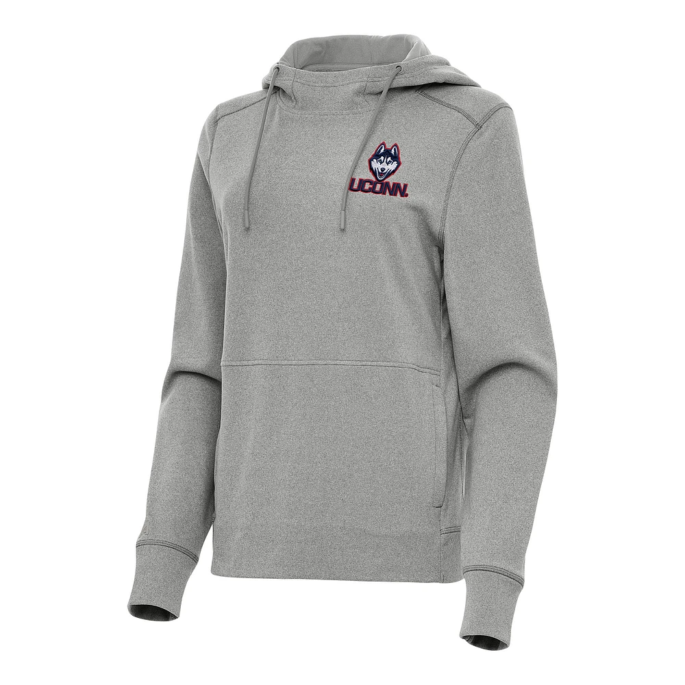 Women's Antigua Heather Gray UConn Huskies Justice Pullover Hoodie