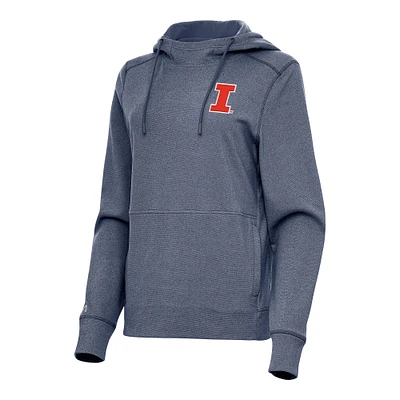 Women's Antigua Heather Navy Illinois Fighting Illini Justice Pullover Hoodie