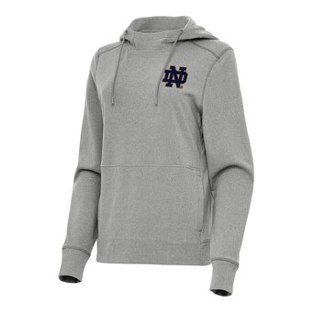 Women's Antigua Heather Gray Notre Dame Fighting Irish Justice Pullover Hoodie
