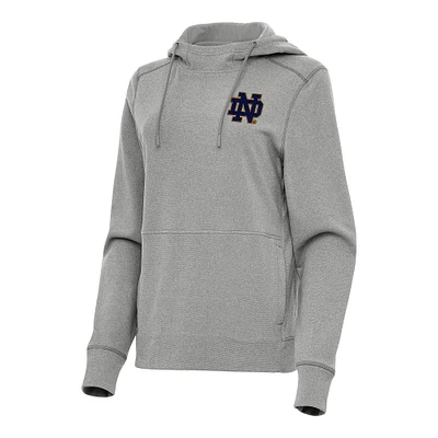 Women's Antigua Heather Gray Notre Dame Fighting Irish Justice Pullover Hoodie