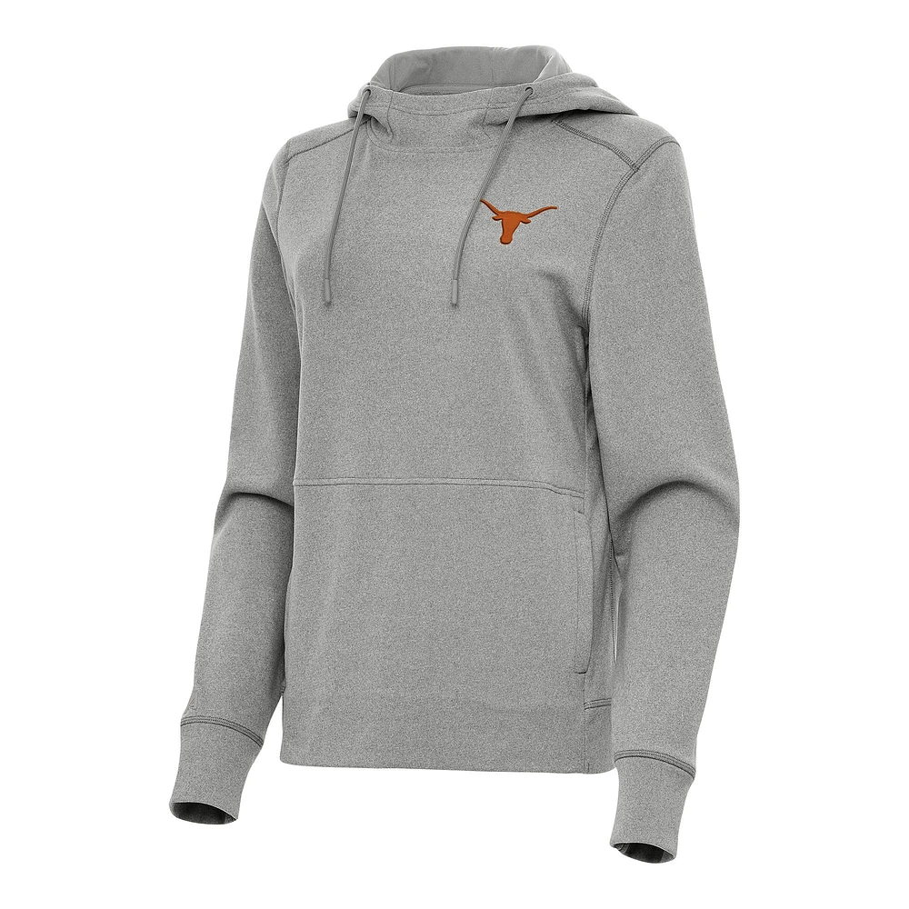 Women's Antigua Heather Gray Texas Longhorns Justice Pullover Hoodie