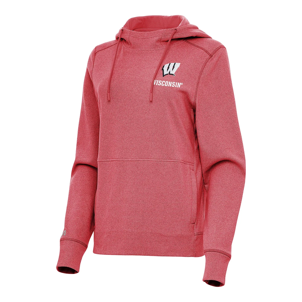 Women's Antigua Heather Red Wisconsin Badgers Justice Pullover Hoodie