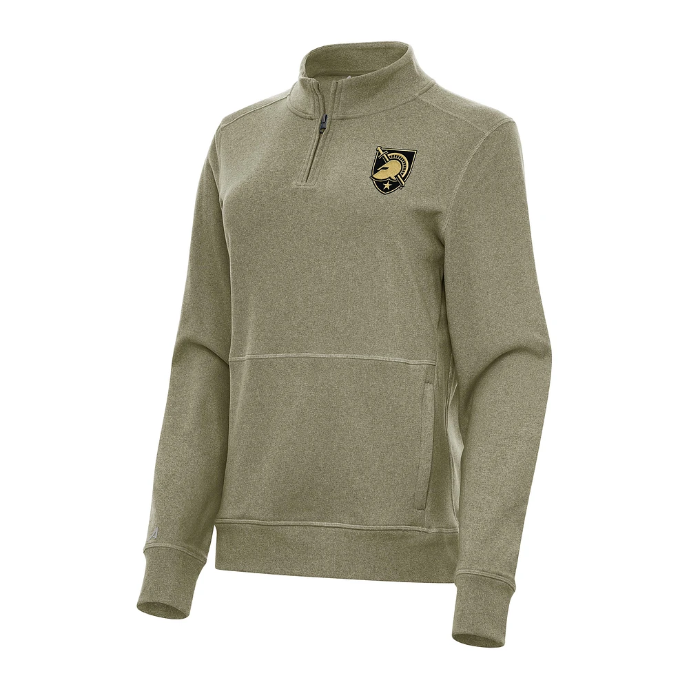 Women's Antigua Heather Olive Army Black Knights Crush Quarter-Zip Fleece Sweatshirt