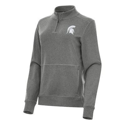 Women's Antigua Heather Charcoal Michigan State Spartans Crush Quarter-Zip Fleece Sweatshirt