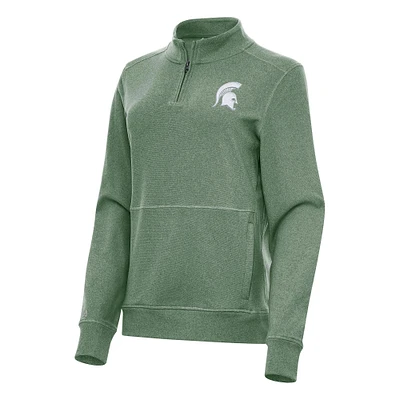 Women's Antigua Green Michigan State Spartans Crush Quarter-Zip Fleece Sweatshirt