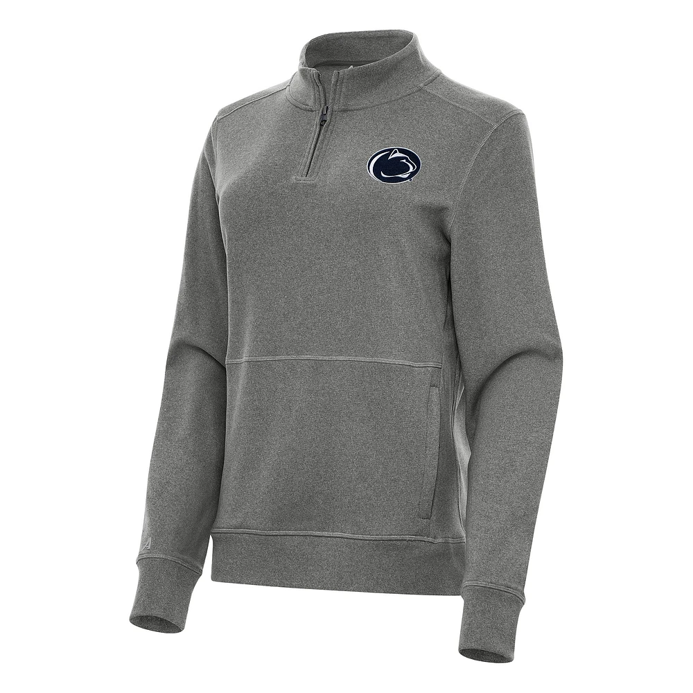 Women's Antigua Heather Charcoal Penn State Nittany Lions Crush Quarter-Zip Fleece Sweatshirt