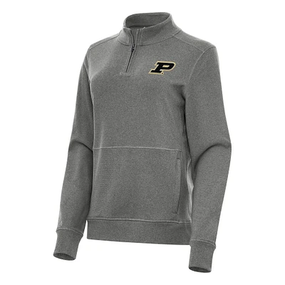 Women's Antigua Heather Charcoal Purdue Boilermakers Crush Quarter-Zip Fleece Sweatshirt