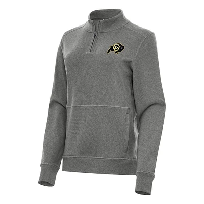 Women's Antigua Heather Charcoal Colorado Buffaloes Crush Quarter-Zip Fleece Sweatshirt