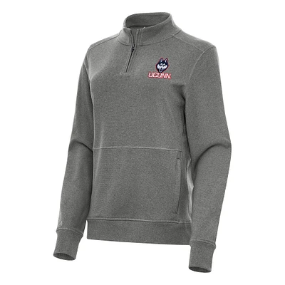 Women's Antigua Heather Charcoal UConn Huskies Crush Quarter-Zip Fleece Sweatshirt