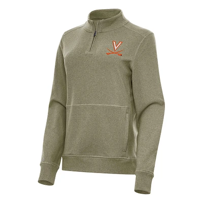 Women's Antigua Heather Olive Virginia Cavaliers Crush Quarter-Zip Fleece Sweatshirt