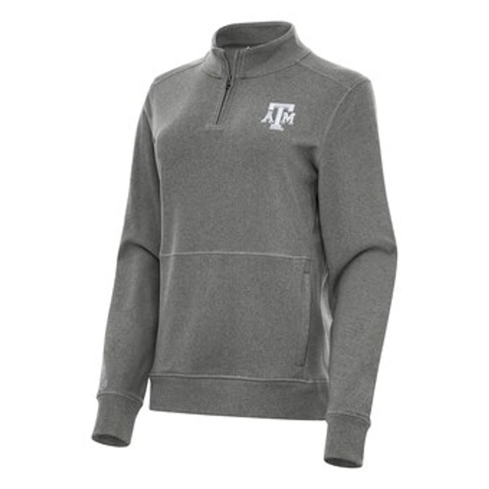 Women's Antigua Heather Charcoal Texas A&M Aggies Crush Quarter-Zip Fleece Sweatshirt