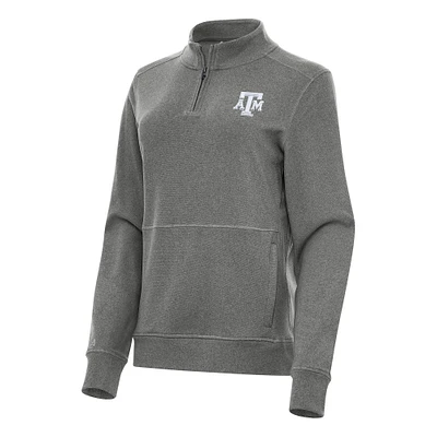 Women's Antigua Heather Charcoal Texas A&M Aggies Crush Quarter-Zip Fleece Sweatshirt