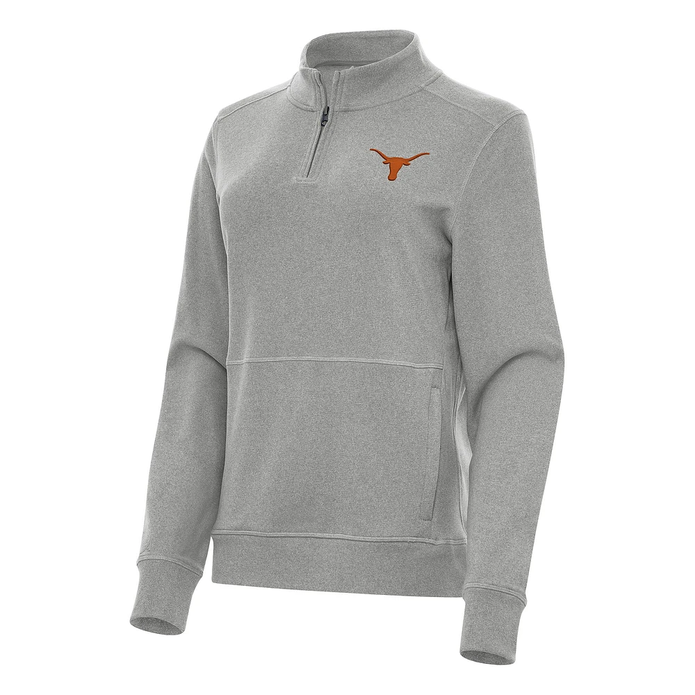 Women's Antigua Heather Gray Texas Longhorns Crush Quarter-Zip Fleece Sweatshirt
