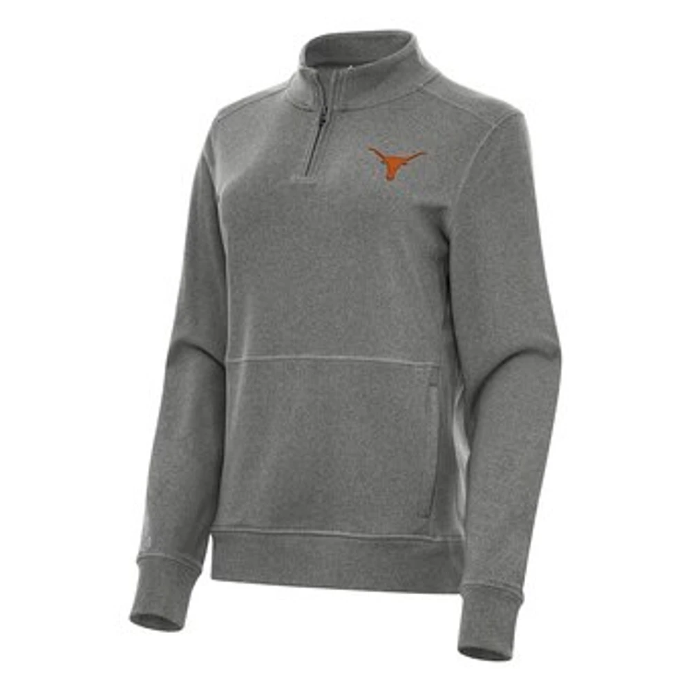 Women's Antigua Heather Charcoal Texas Longhorns Crush Quarter-Zip Fleece Sweatshirt