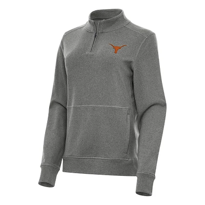 Women's Antigua Heather Charcoal Texas Longhorns Crush Quarter-Zip Fleece Sweatshirt