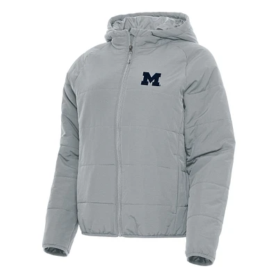 Women's Antigua Gray Michigan Wolverines Universe Full-Zip Puffer Jacket