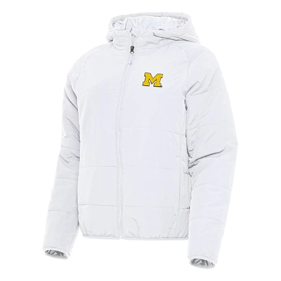 Women's Antigua White Michigan Wolverines Universe Full-Zip Puffer Jacket
