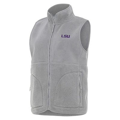 Women's Antigua Gray LSU Tigers Nostalgic Full-Zip Vest