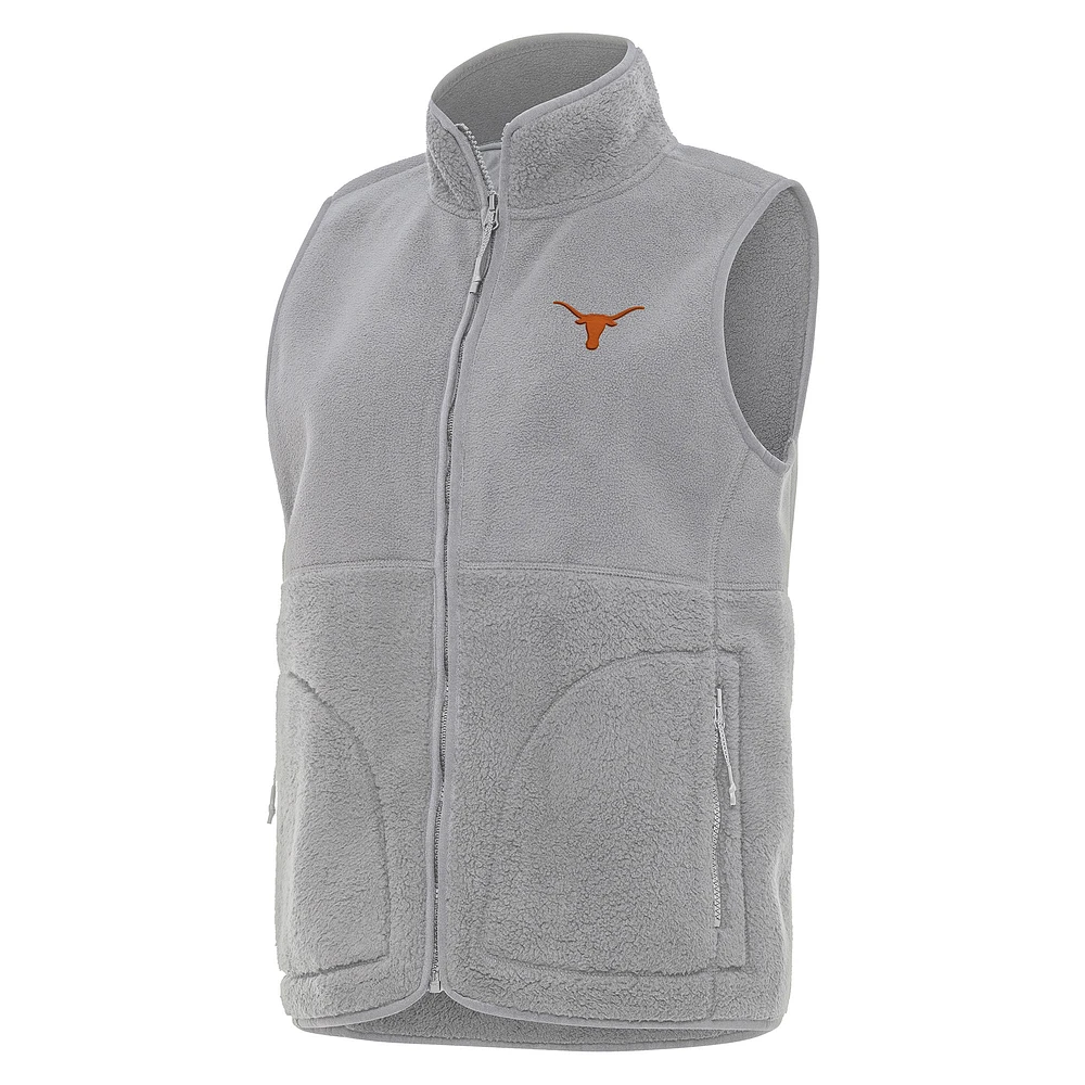 Women's Antigua Gray Texas Longhorns Nostalgic Full-Zip Vest