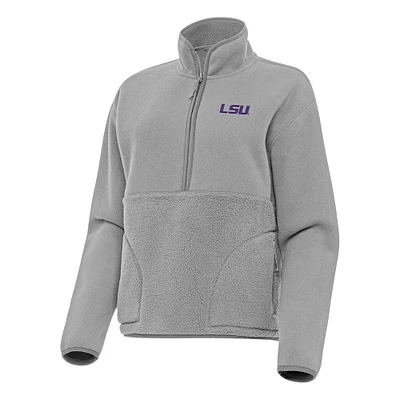 Women's Antigua Gray LSU Tigers Figure Half-Zip Pullover Sweatshirt