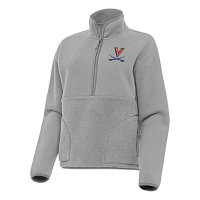 Women's Antigua Gray Virginia Cavaliers Figure Half-Zip Pullover Sweatshirt
