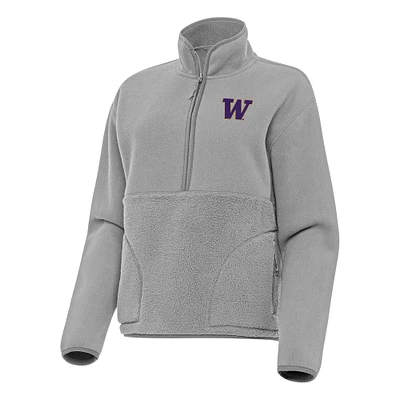 Women's Antigua Gray Washington Huskies Figure Half-Zip Pullover Sweatshirt