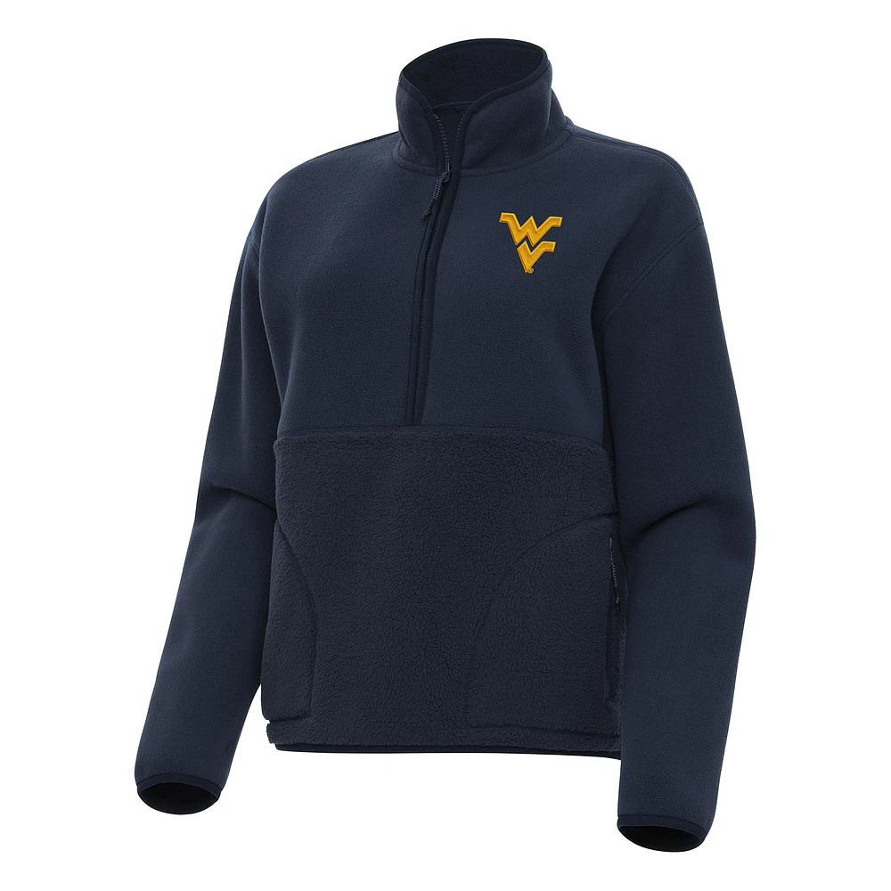 Women's Antigua Navy West Virginia Mountaineers Figure Half-Zip Pullover Sweatshirt