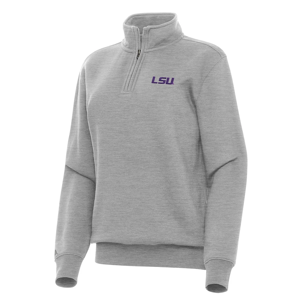 Women's Antigua Heather Gray LSU Tigers Victory Quarter-Zip Sweatshirt