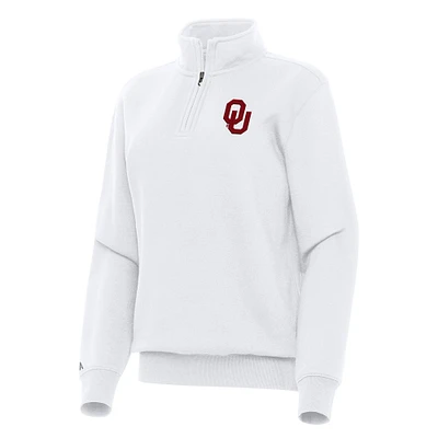 Women's Antigua White Oklahoma Sooners Victory Quarter-Zip Sweatshirt