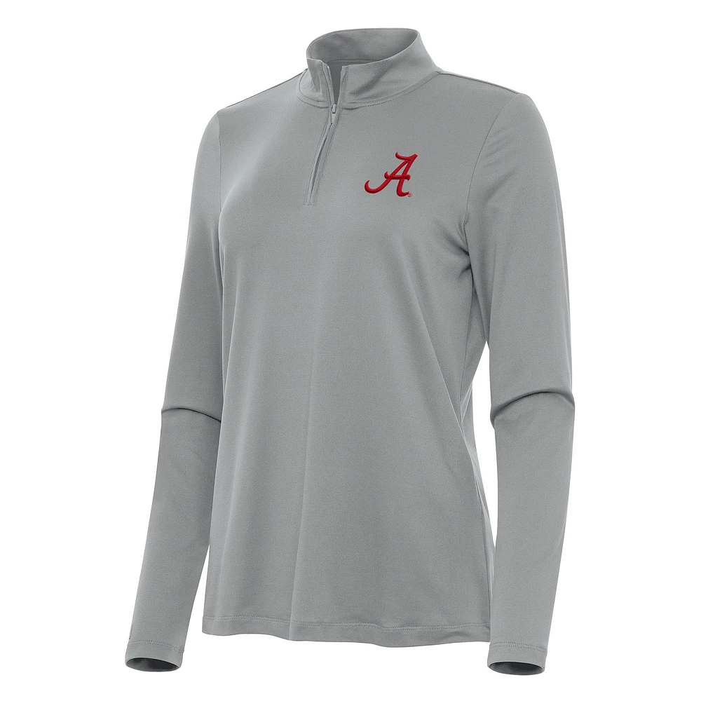 Women's Antigua Gray Alabama Crimson Tide Reprocess Quarter-Zip Top