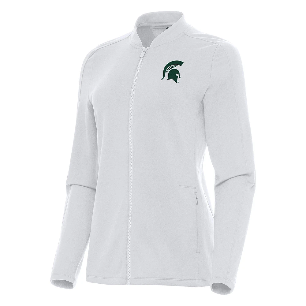 Women's Antigua White Michigan State Spartans Continual Full-Zip Jacket
