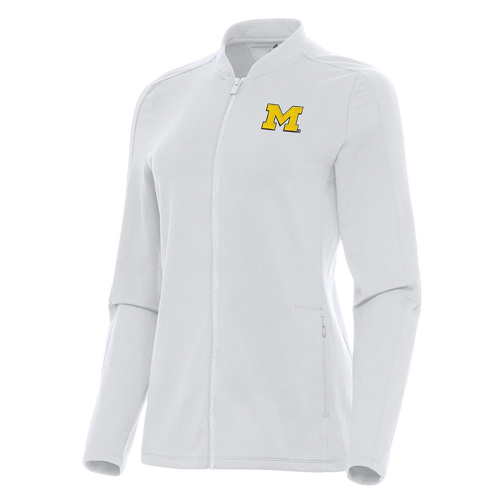 Women's Antigua White Michigan Wolverines Continual Full-Zip Jacket