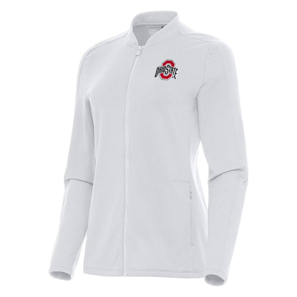 Women's Antigua White Ohio State Buckeyes Continual Full-Zip Jacket