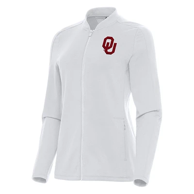 Women's Antigua White Oklahoma Sooners Continual Full-Zip Jacket