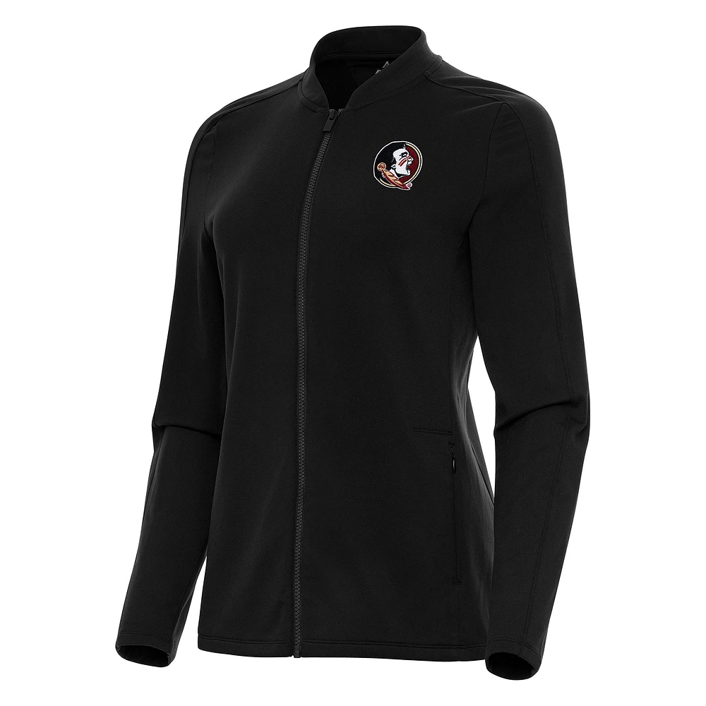 Women's Antigua Black Florida State Seminoles Continual Full-Zip Jacket