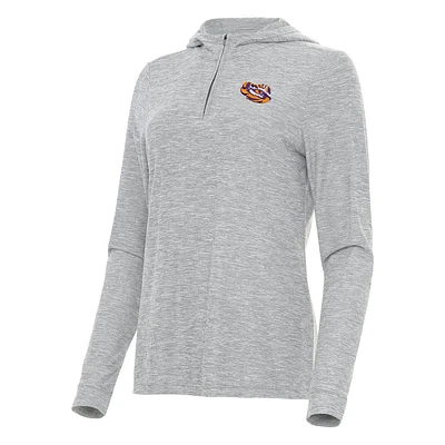 Women's Antigua Heather Gray LSU Tigers Daybreak Quarter-Zip Hoodie