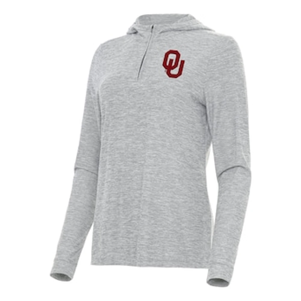 Women's Antigua Heather Gray Oklahoma Sooners Daybreak Quarter-Zip Hoodie
