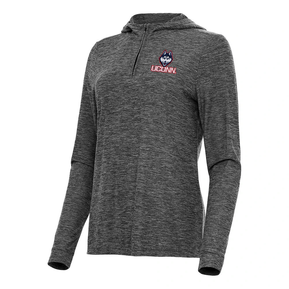 Women's Antigua Heather UConn Huskies Daybreak Quarter-Zip Hoodie