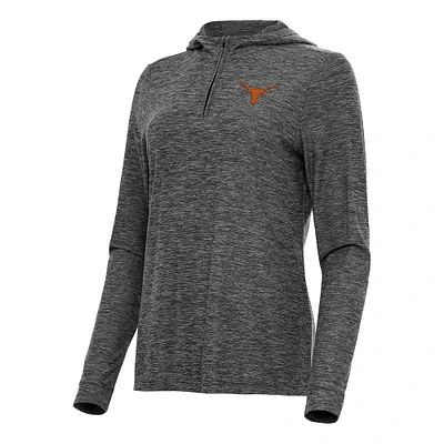 Women's Antigua Heather Black Texas Longhorns Daybreak Quarter-Zip Hoodie