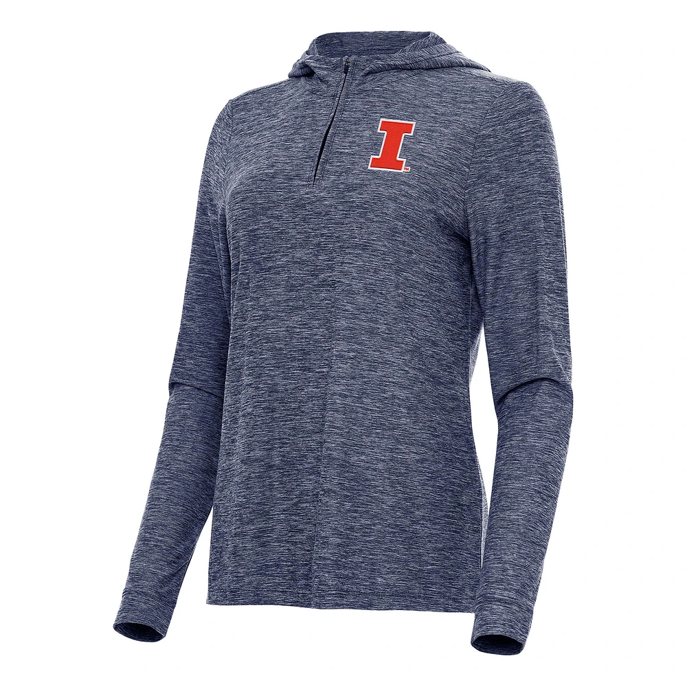 Women's Antigua Heather Navy Illinois Fighting Illini Daybreak Quarter-Zip Hoodie