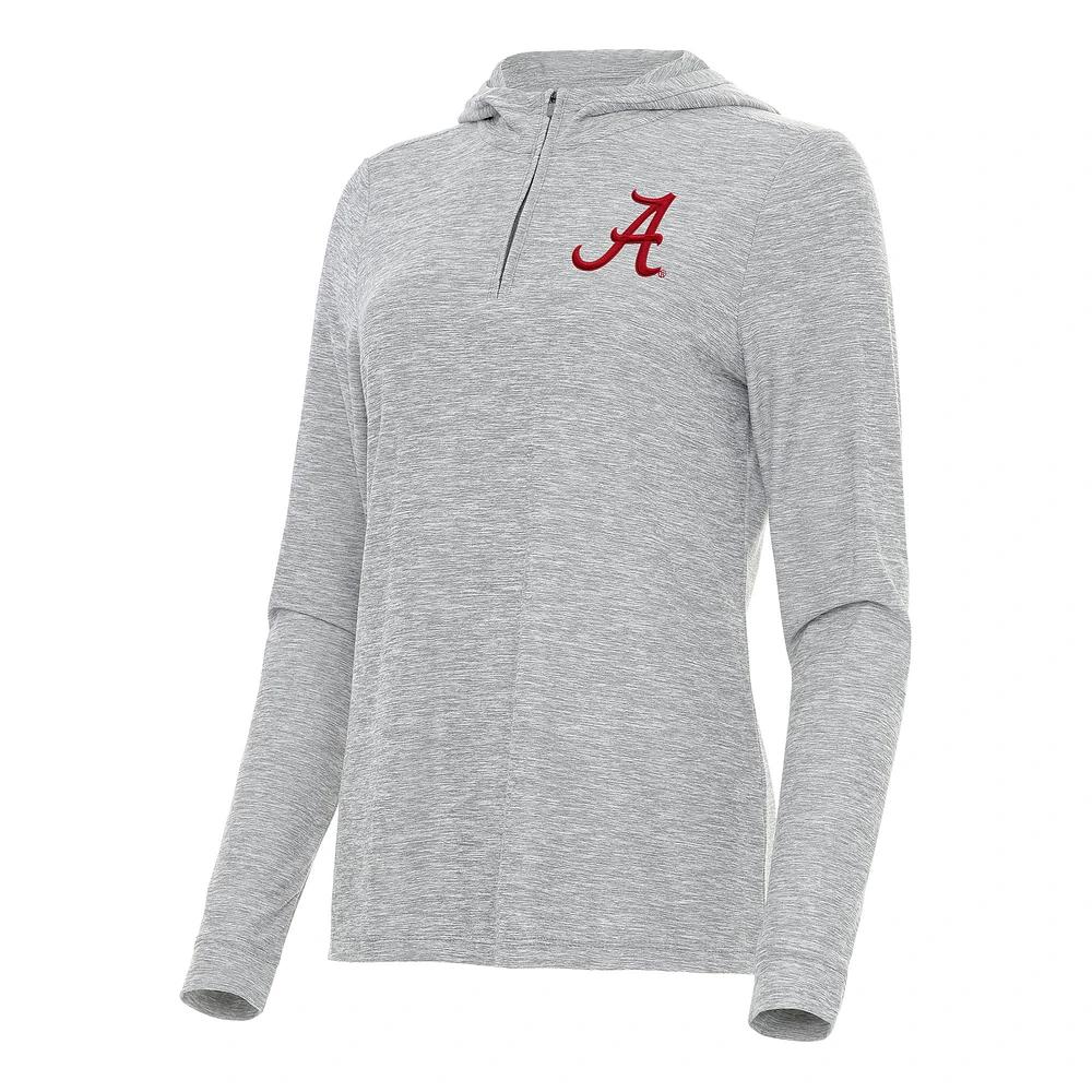 Women's Antigua Heather Gray Alabama Crimson Tide Daybreak Quarter-Zip Hoodie