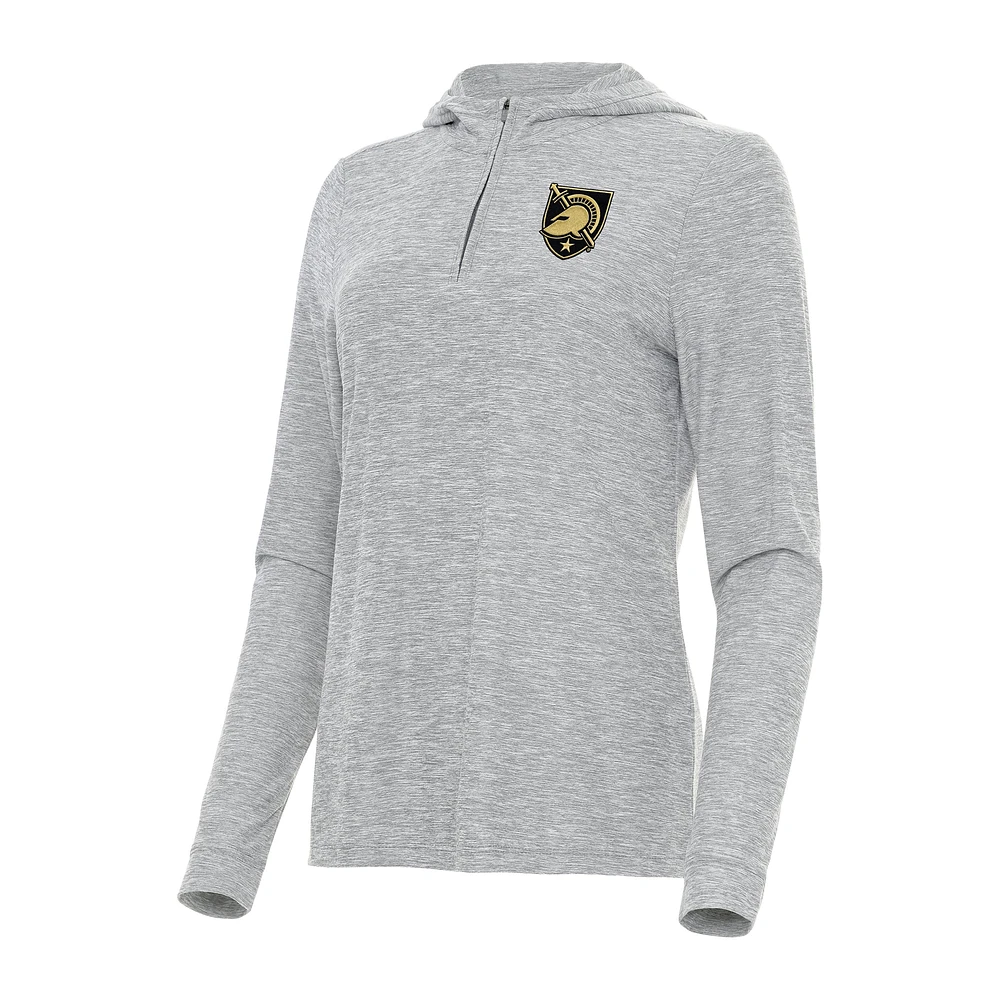 Women's Antigua Heather Gray Army Black Knights Daybreak Quarter-Zip Hoodie