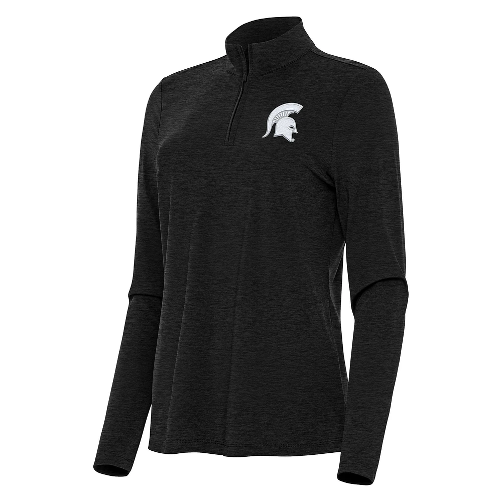 Women's Antigua Heather Black Michigan State Spartans Bright Quarter-Zip Top