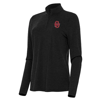 Women's Antigua Heather Black Oklahoma Sooners Bright Quarter-Zip Top