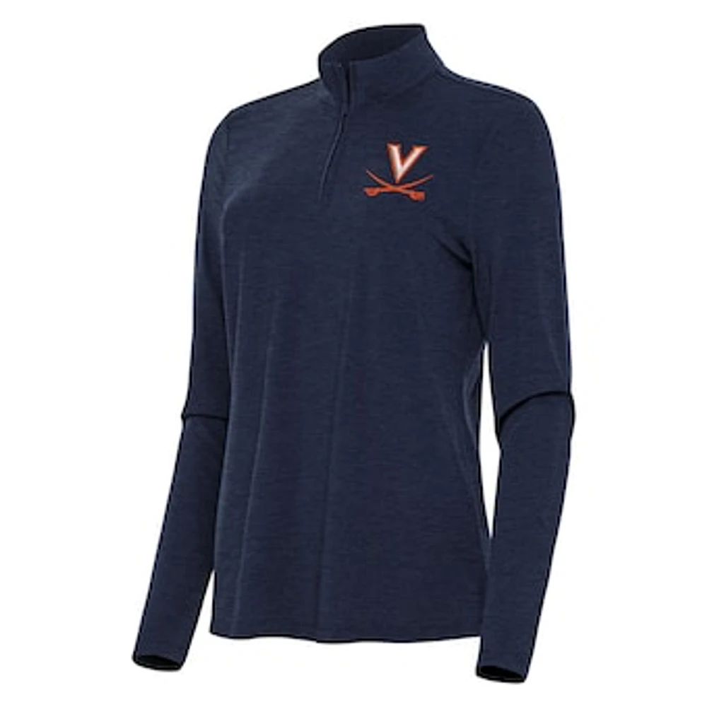 Women's Antigua Heather Navy Virginia Cavaliers Bright Quarter-Zip Top