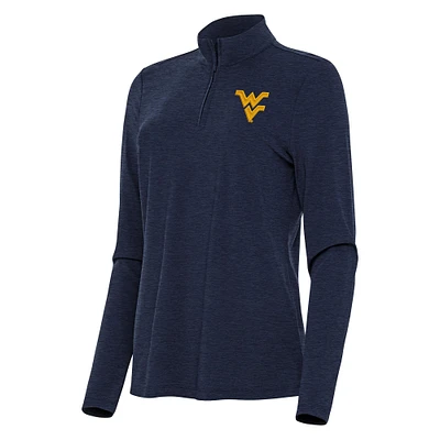 Women's Antigua Heather Navy West Virginia Mountaineers Bright Quarter-Zip Top